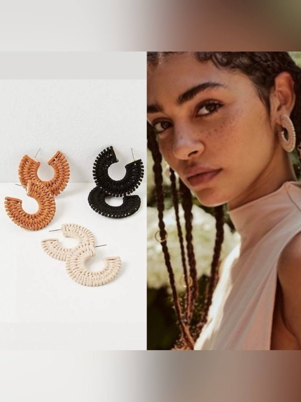 NWT Free People See If I Care Woven Suede Hoop Earrings in Black